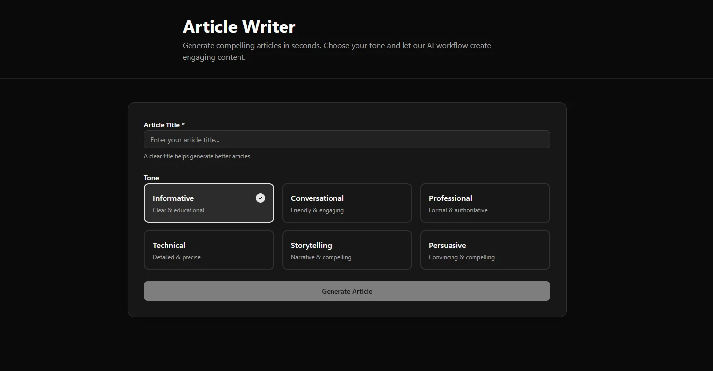 Article Writer — AI-Powered Content Creation Platform screenshot