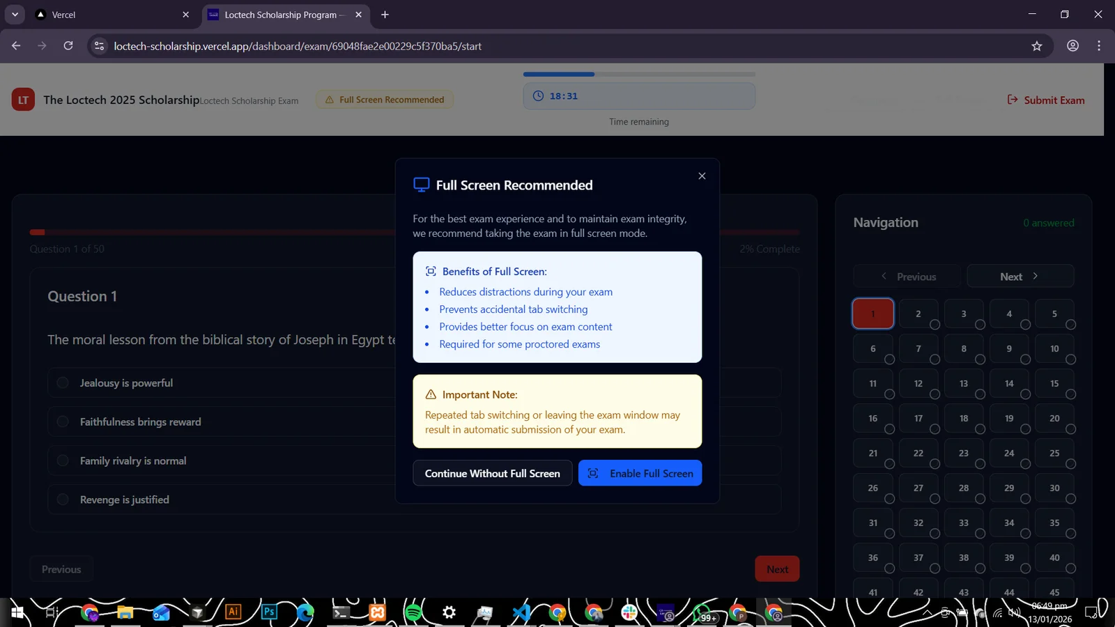 Computer-Based Testing (CBT) System for The Loctech Enugu 2025 Scholarship 2 screenshot